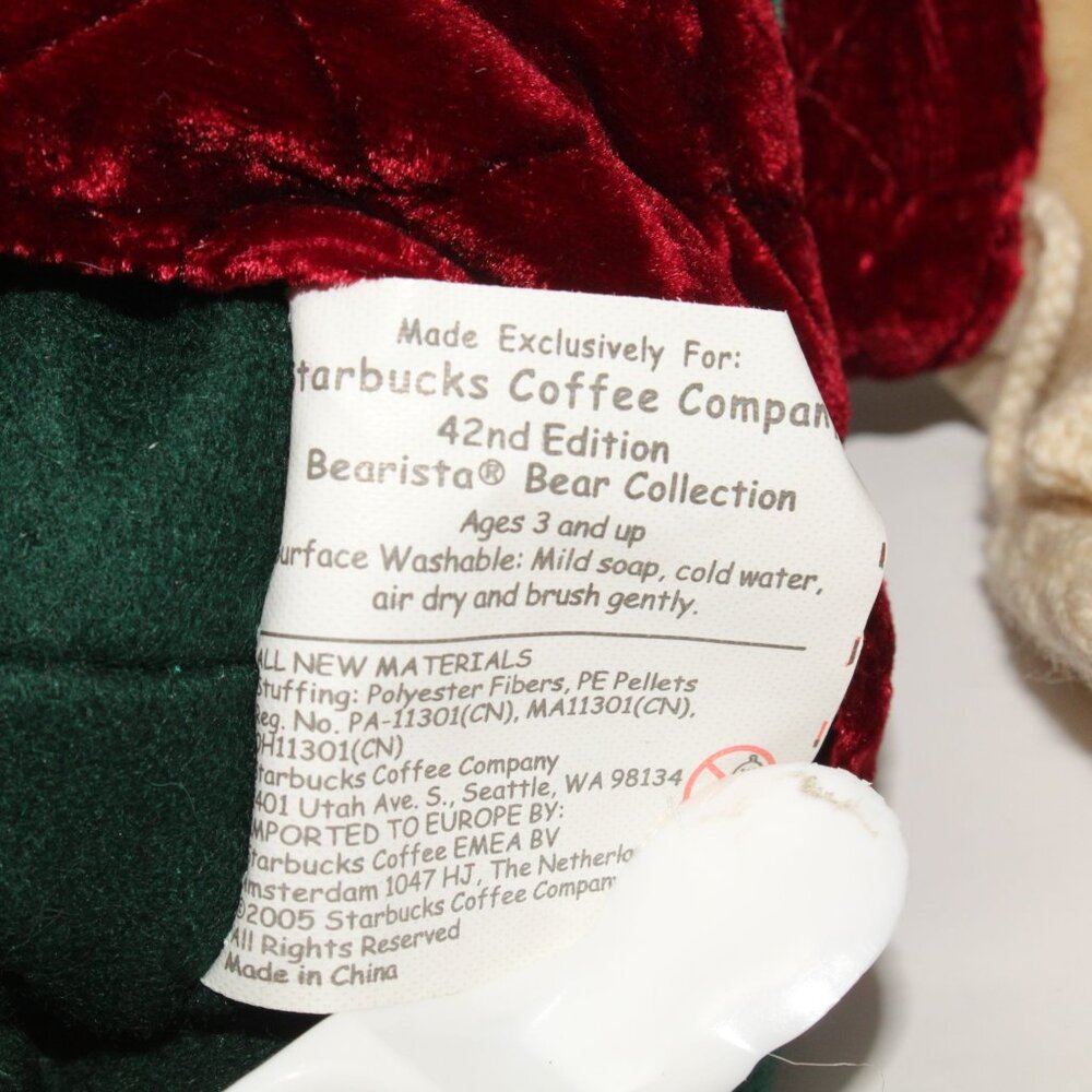 Vintage Starbucks Bearista Bear 2005 Cream Stuffed Animal Mittens Winter Toy NWT - Picture 6 of 7